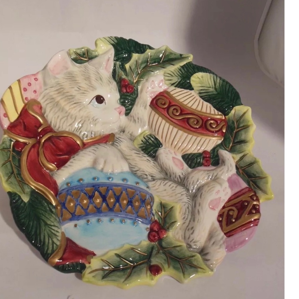 FITZ AND FLOYD CHRISTMAS KITTY SERVING PLATE